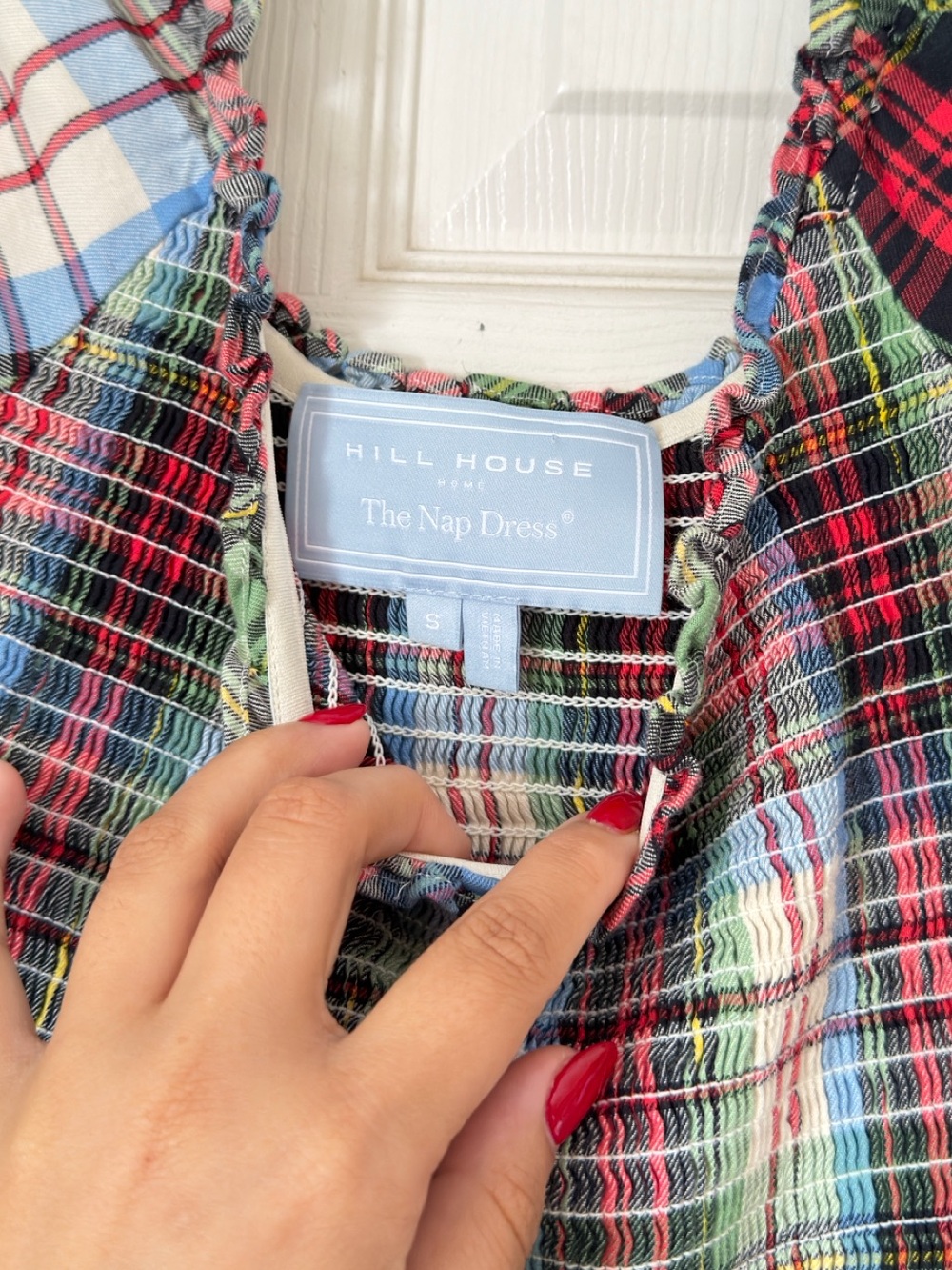 Hill House Plaid Midi Dress in Red, Green & Cream - Picture 4 of 4